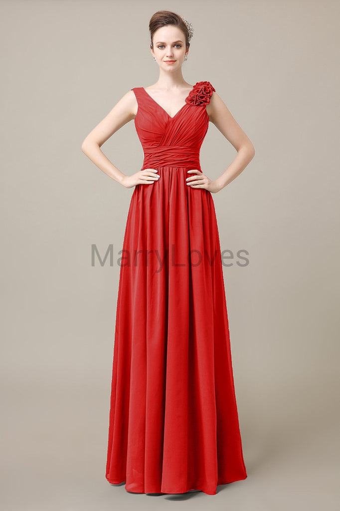 V-Neck Long Chiffon Bridesmaid Dresses