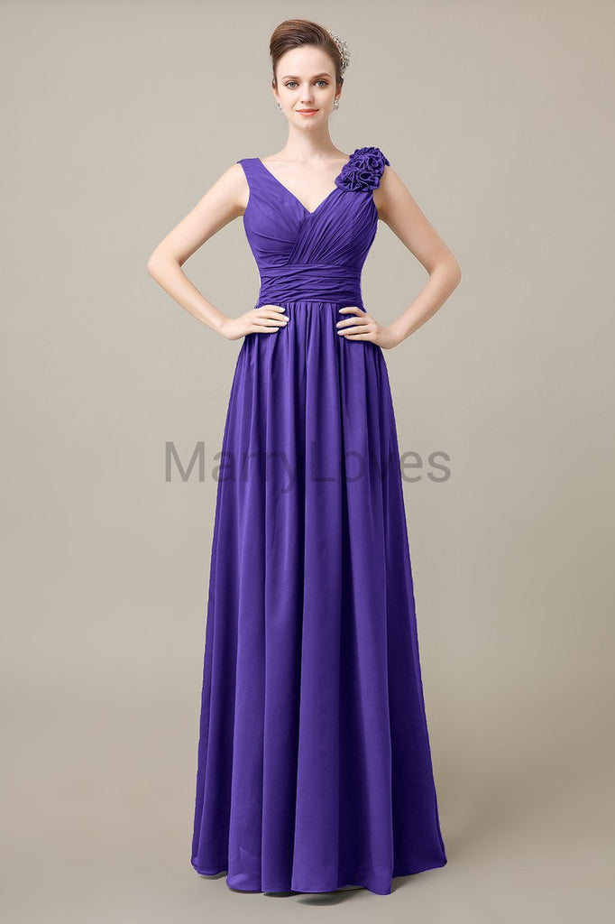 V-Neck Long Chiffon Bridesmaid Dresses