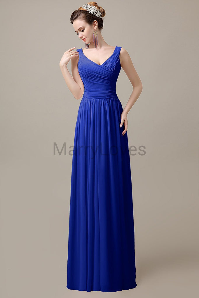 V-Neck Straps Pleats Bridesmaid Dresses