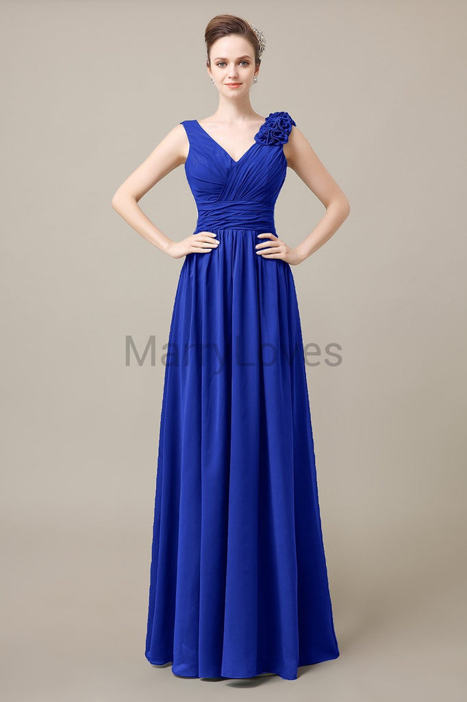 V-Neck Long Chiffon Bridesmaid Dresses