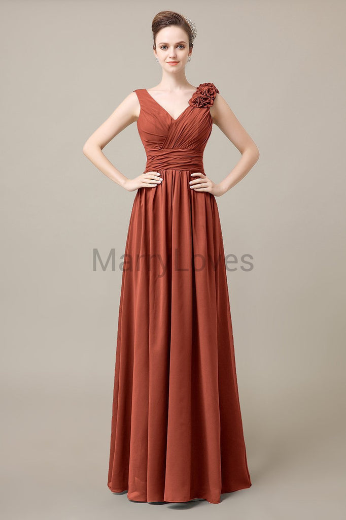 V-Neck Long Chiffon Bridesmaid Dresses