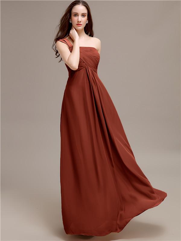 A-line One-shoulder Long Chiffon Bridesmaid Dresses