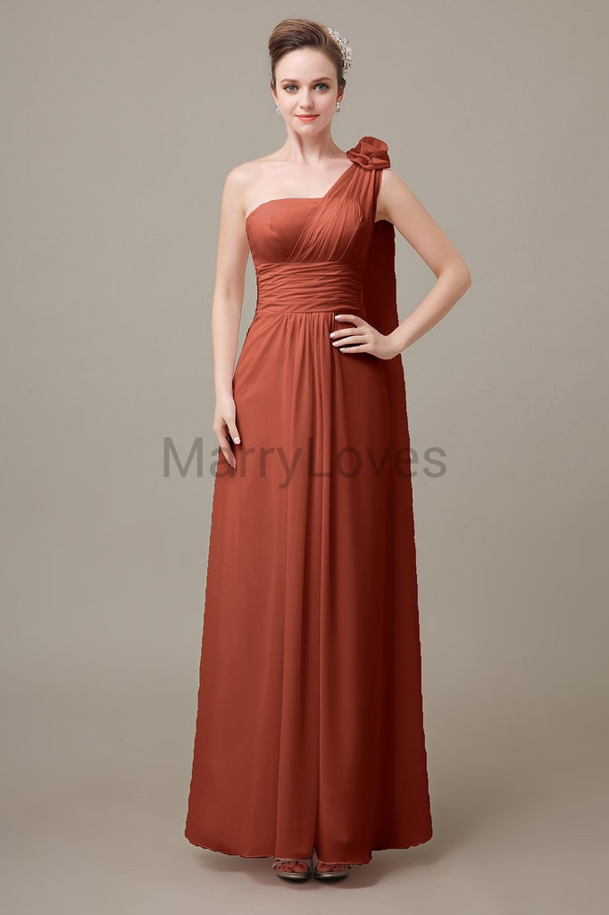 One Shoulder Long Chiffon Bridesmaid Dresses