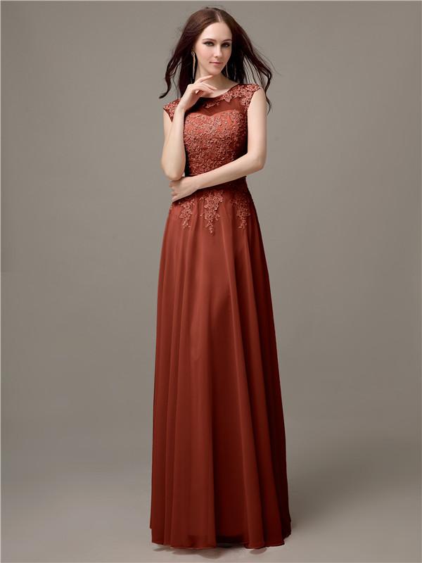 Floor-length Cap Sleeves Appliques Chiffon Bridesmaid Dresses