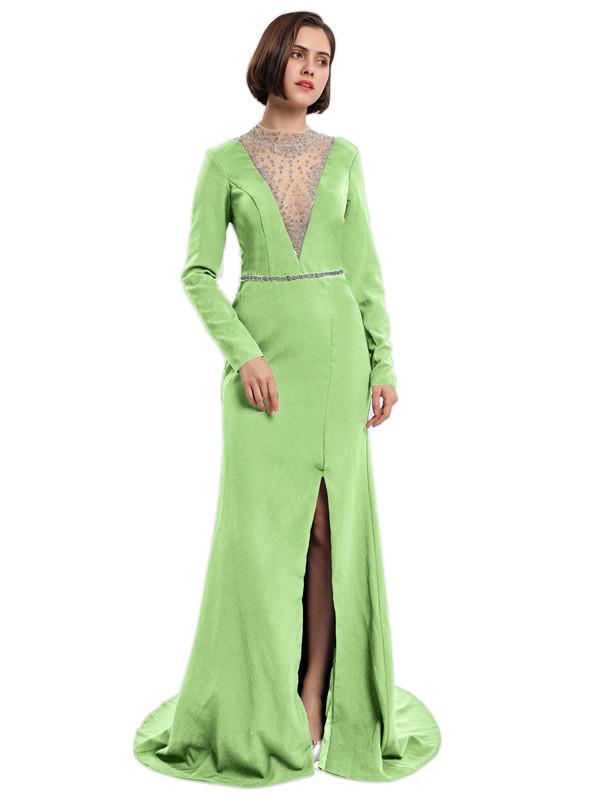 Sheath High-neck Long Sleeves Split Prom Dresses