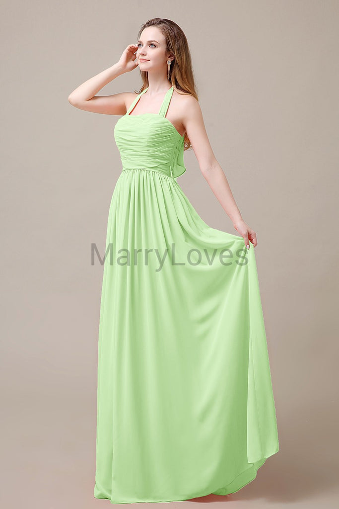 Halter Chiffon Birdesmaid Dresses with Bow Straps