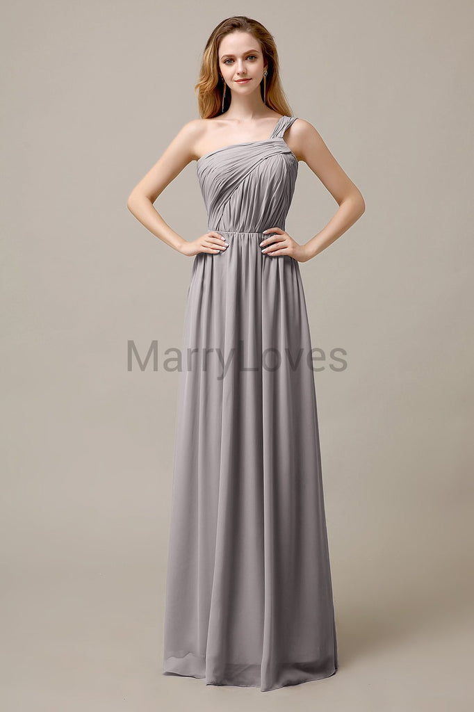 A-line One Shoulder Pleats Bridesmaid Dresses
