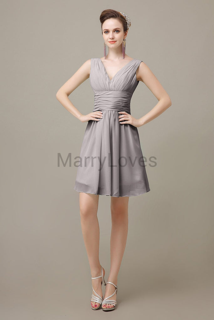 V-neck Sleeveless Chiffon Bridesmaid Dresses