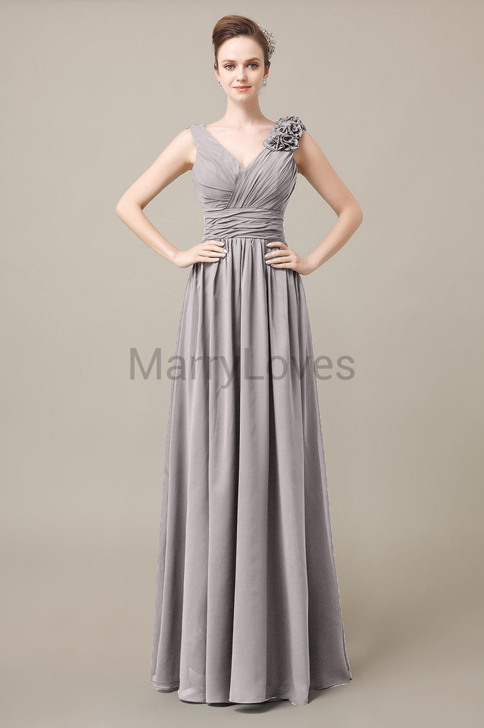 V-Neck Long Chiffon Bridesmaid Dresses