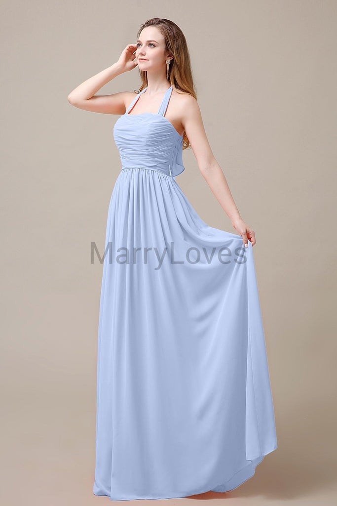 Halter Chiffon Birdesmaid Dresses with Bow Straps