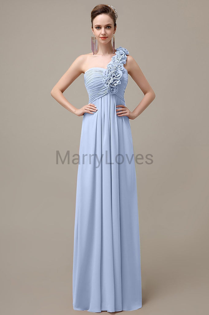 One Shoulder Chiffon Floor Length Bridesmaid Dresses