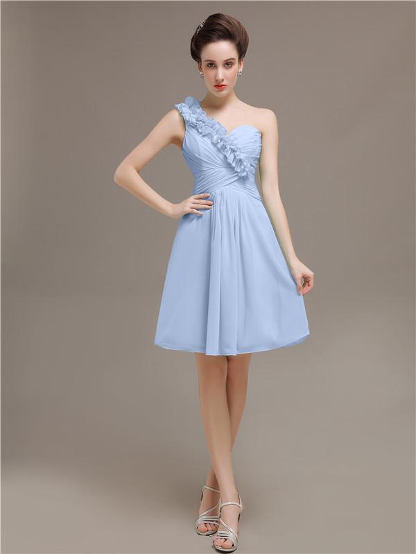One Shoulder Pleats Bridesmaid Dresses