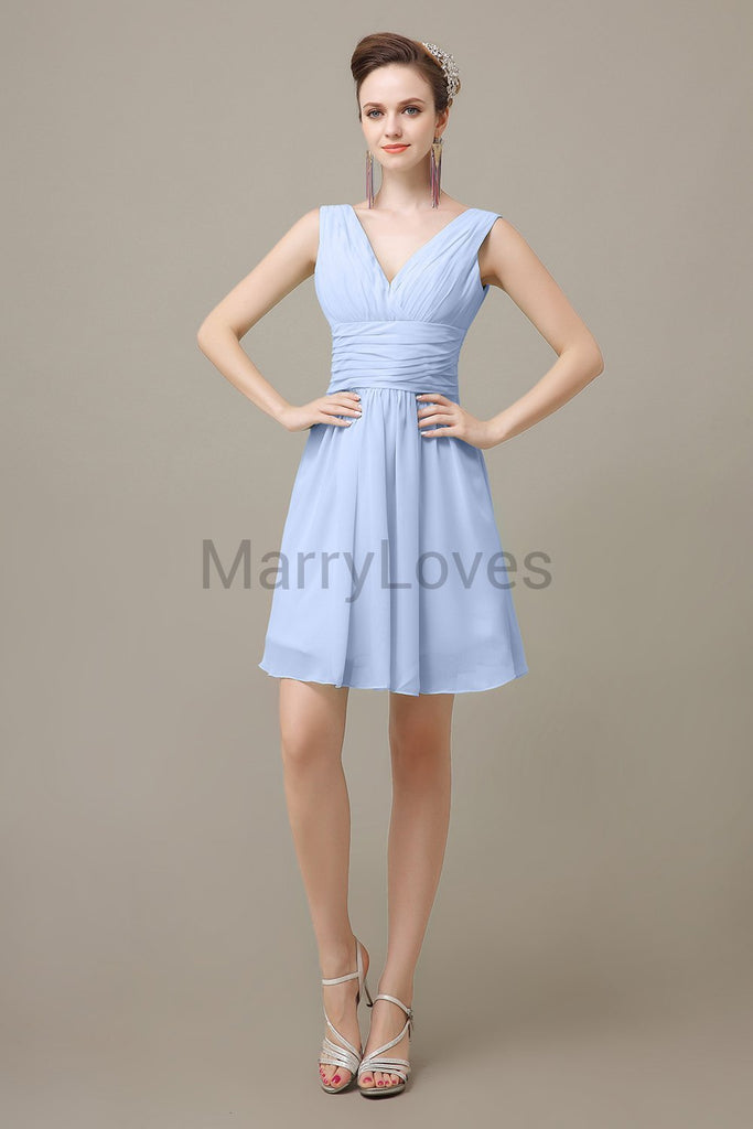 V-neck Sleeveless Chiffon Bridesmaid Dresses