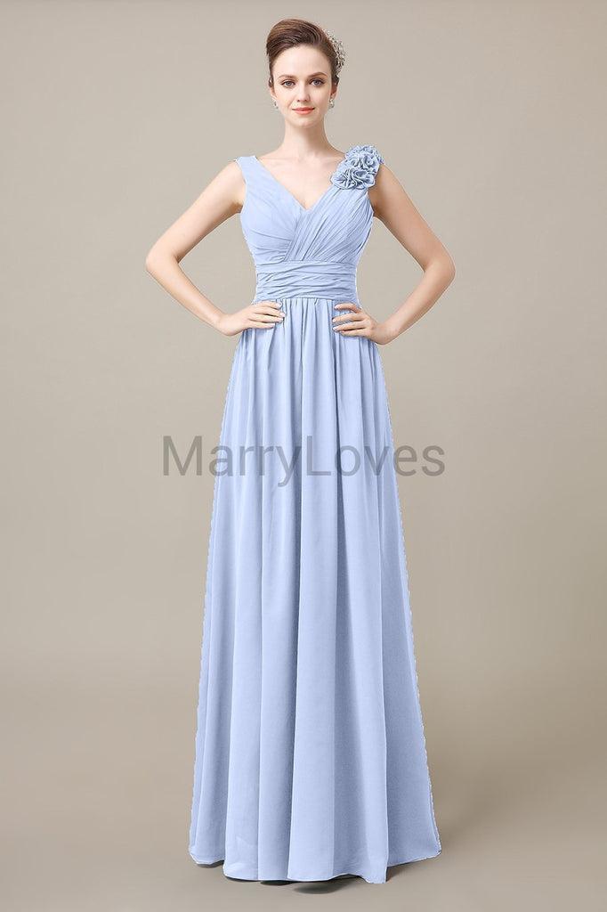V-Neck Long Chiffon Bridesmaid Dresses