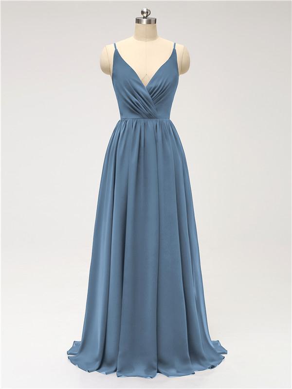 V Neck Chiffon Floor Length Bridesmaid Dresses