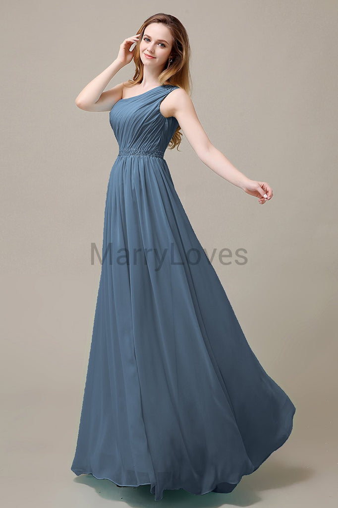 One Shoulder Beading Long Bridesmaid Dress