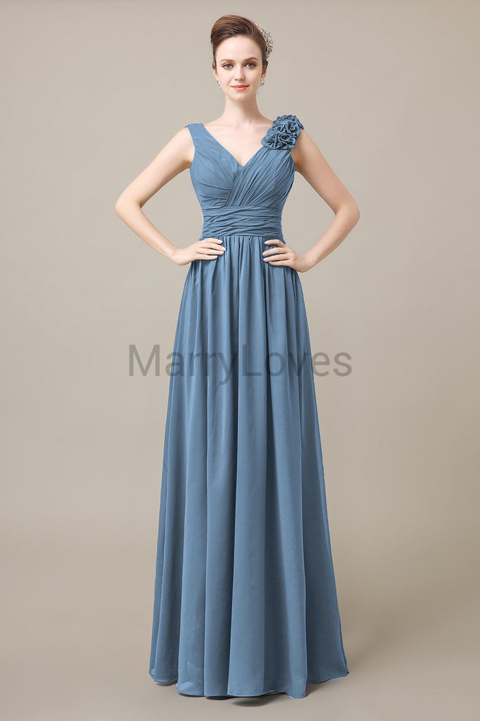 V-Neck Long Chiffon Bridesmaid Dresses