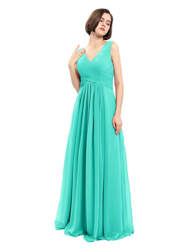 A-line V-neck Sleeveless Chiffon Bridesmaid Dresses