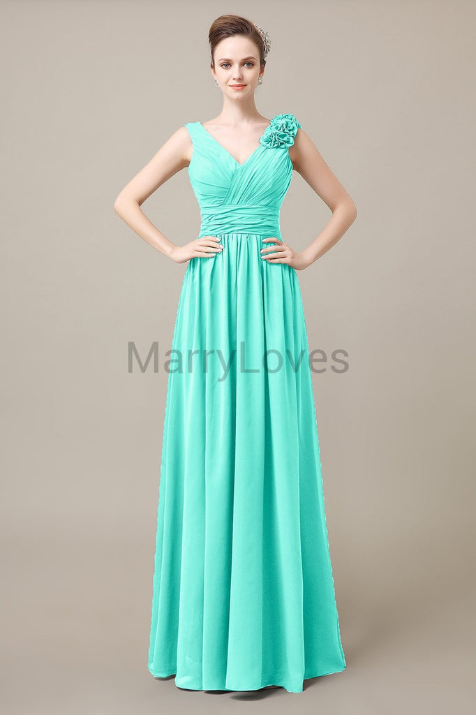 V-Neck Long Chiffon Bridesmaid Dresses