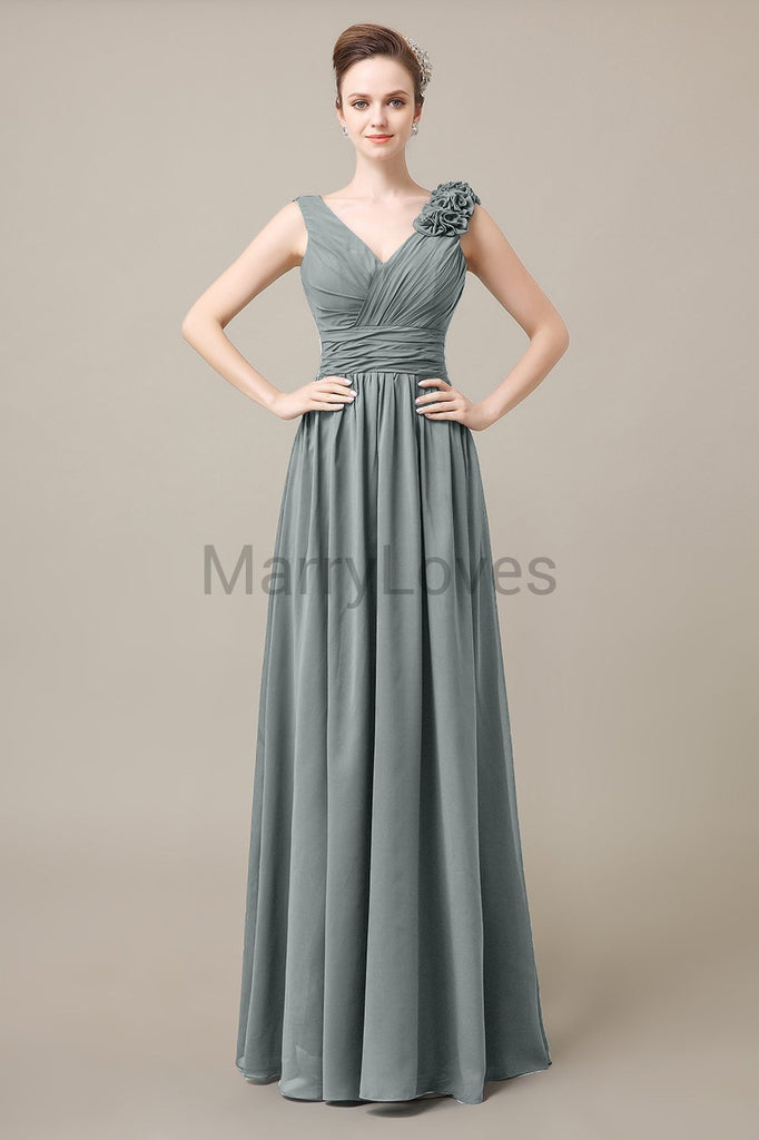 V-Neck Long Chiffon Bridesmaid Dresses