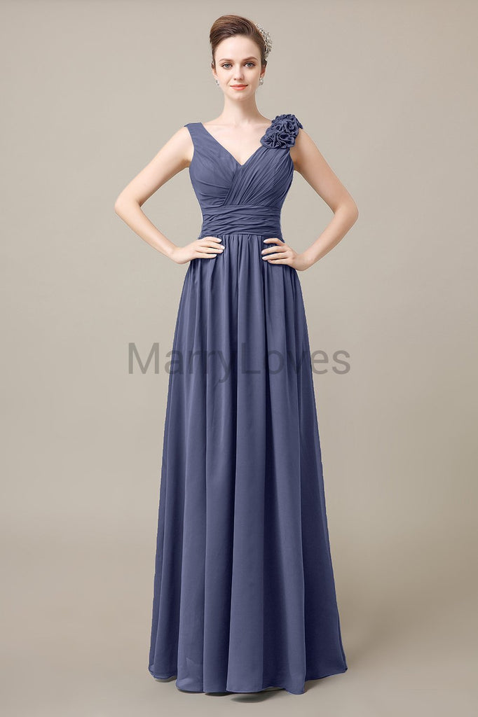 V-Neck Long Chiffon Bridesmaid Dresses