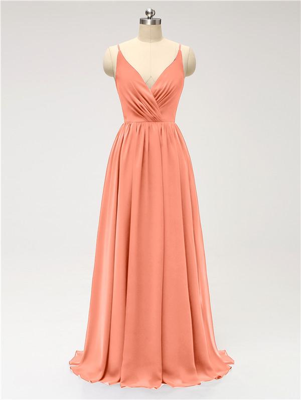 V Neck Chiffon Floor Length Bridesmaid Dresses