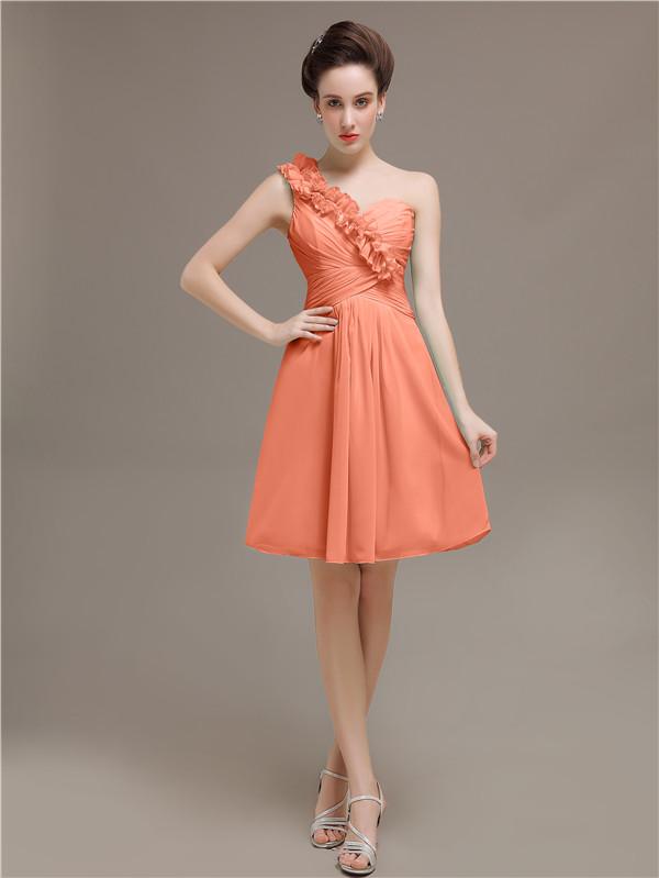 One Shoulder Pleats Bridesmaid Dresses