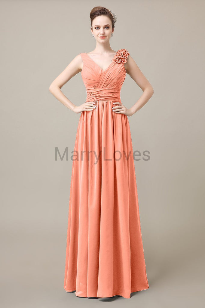 V-Neck Long Chiffon Bridesmaid Dresses