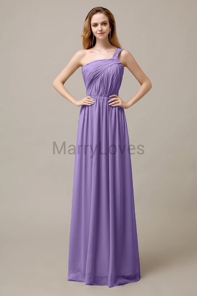 A-line One Shoulder Pleats Bridesmaid Dresses