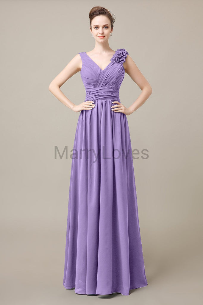 V-Neck Long Chiffon Bridesmaid Dresses