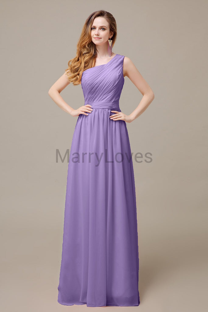 One Shoulder Pleats Floor Length Bridesmaid Dresses