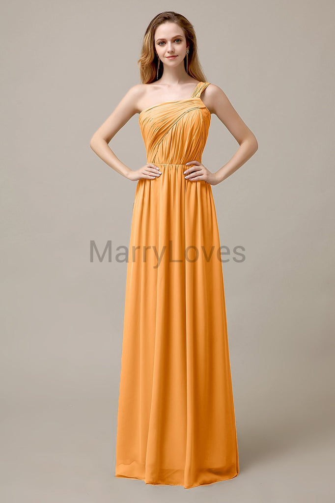 A-line One Shoulder Pleats Bridesmaid Dresses