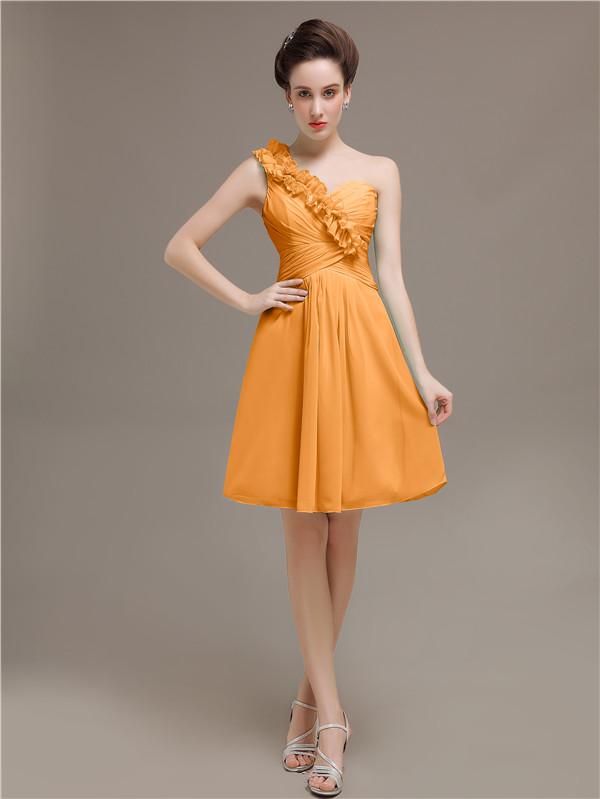 One Shoulder Pleats Bridesmaid Dresses
