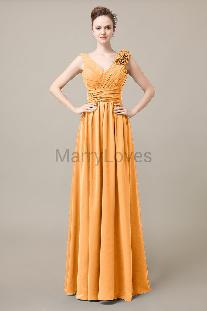 V-Neck Long Chiffon Bridesmaid Dresses