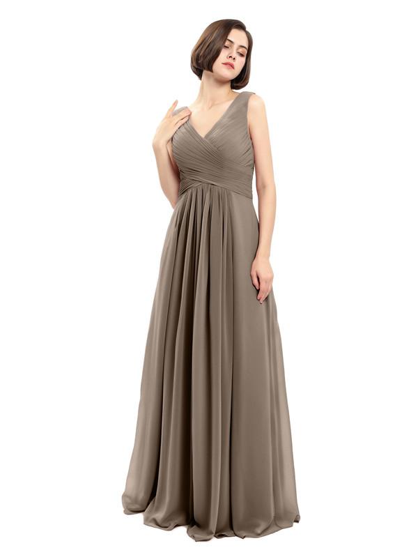 A-line V-neck Sleeveless Chiffon Bridesmaid Dresses