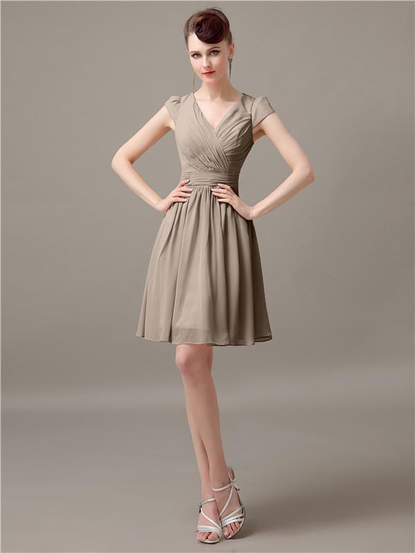 V-Neck Cap Sleeves Chiffon Bridesmaid Dresses