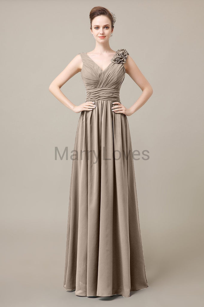 V-Neck Long Chiffon Bridesmaid Dresses