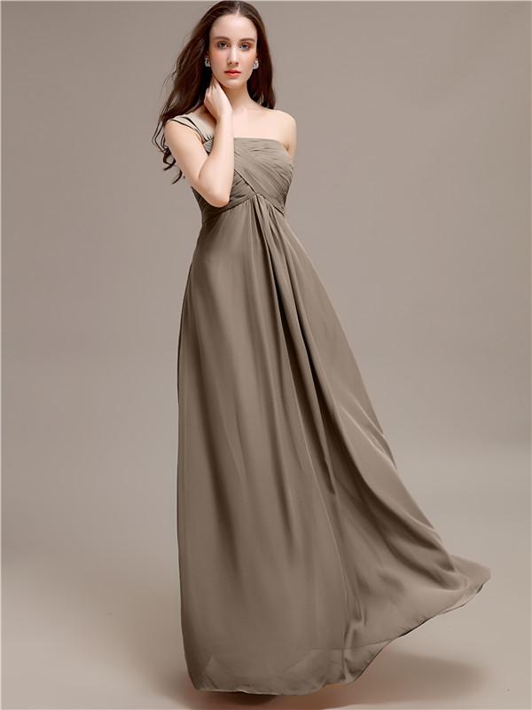 A-line One-shoulder Long Chiffon Bridesmaid Dresses