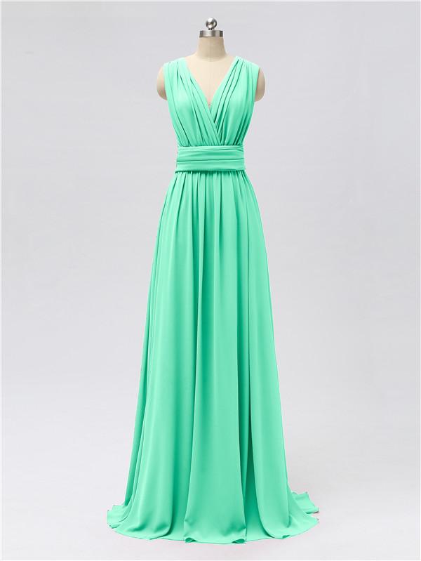 V Neck Chiffon Floor Length Bridesmaid Dresses