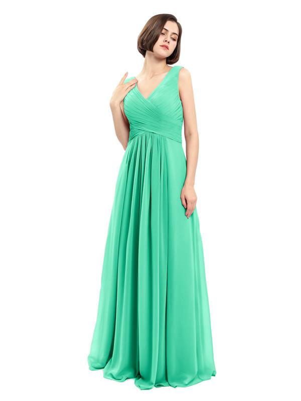 A-line V-neck Sleeveless Chiffon Bridesmaid Dresses