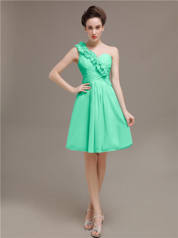 One Shoulder Pleats Bridesmaid Dresses