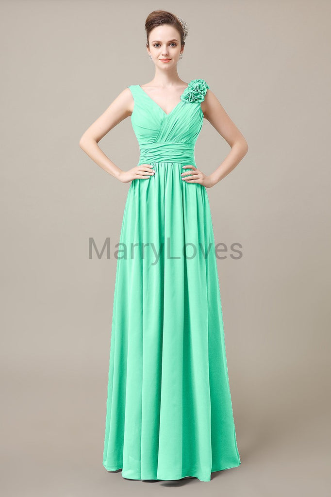 V-Neck Long Chiffon Bridesmaid Dresses