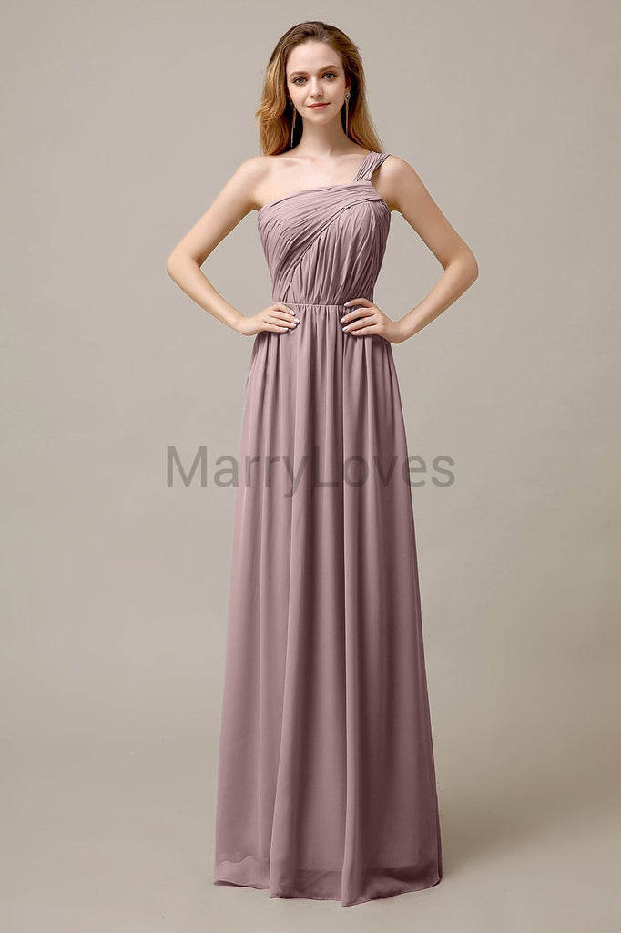 A-line One Shoulder Pleats Bridesmaid Dresses