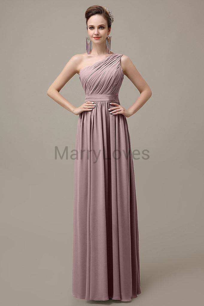 One Shoulder Chiffon Floor Length Bridesmaid Dresses