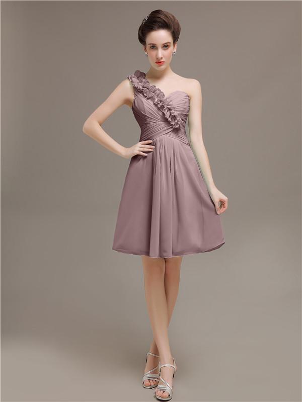 One Shoulder Pleats Bridesmaid Dresses