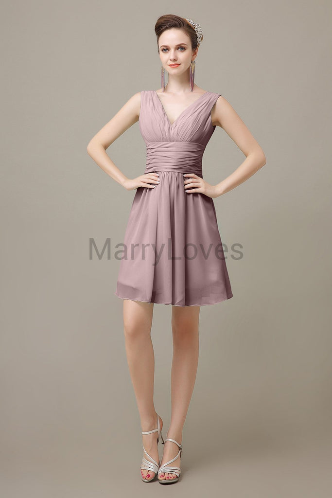 V-neck Sleeveless Chiffon Bridesmaid Dresses