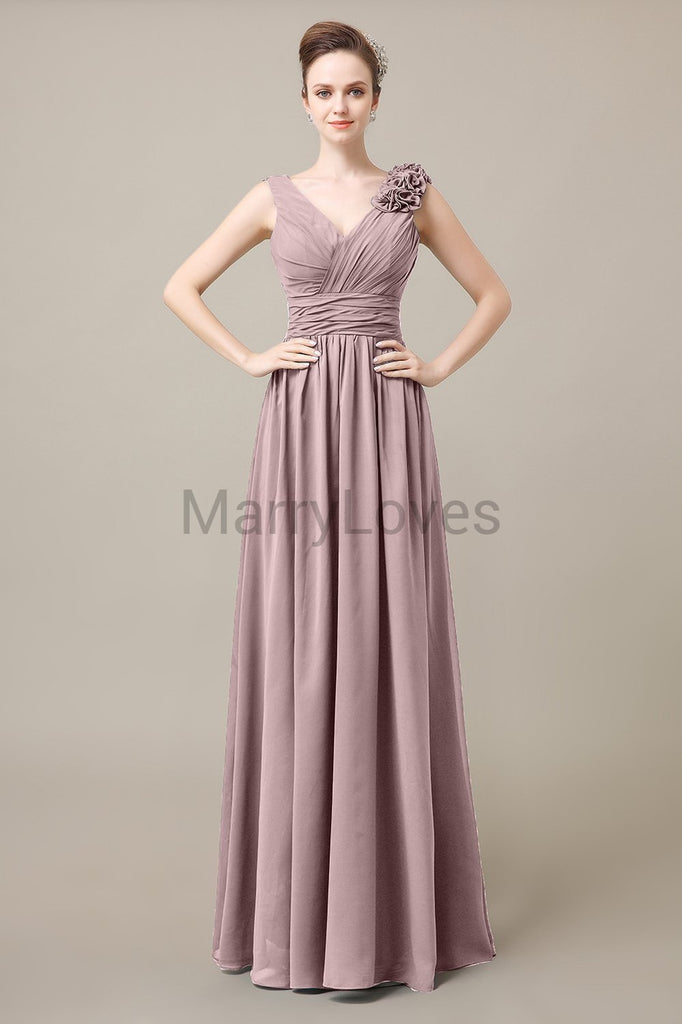 V-Neck Long Chiffon Bridesmaid Dresses