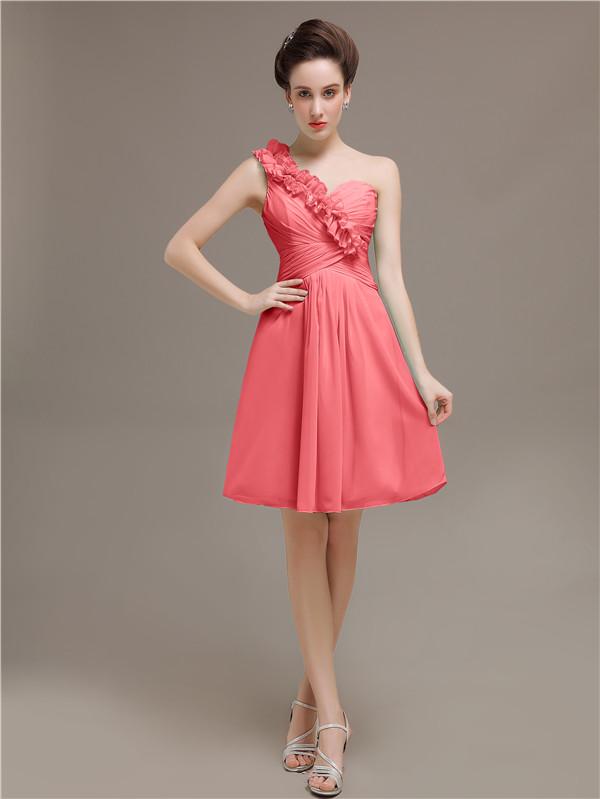 One Shoulder Pleats Bridesmaid Dresses