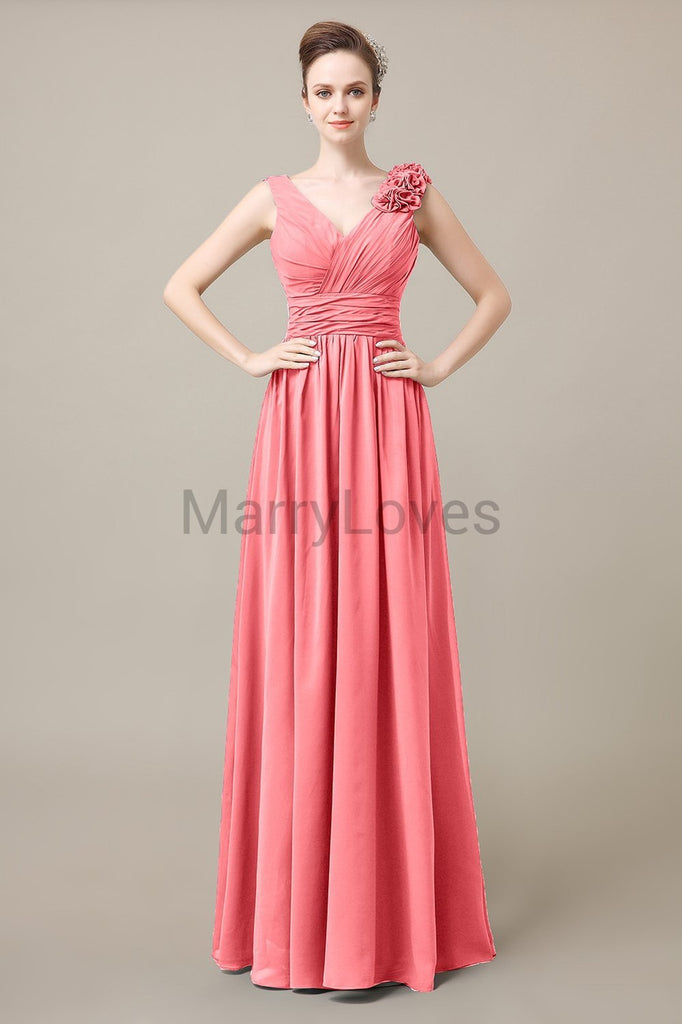 V-Neck Long Chiffon Bridesmaid Dresses
