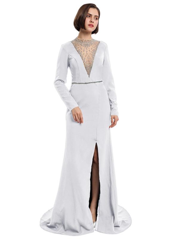 Sheath High-neck Long Sleeves Split Prom Dresses